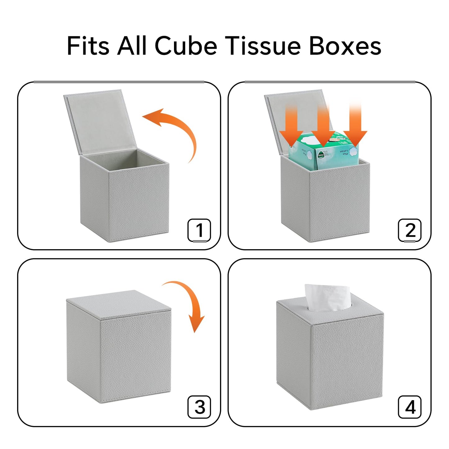 JLAMBOM PU Leather Tissue Box Cover Square Tissue Box Holder with Magnetic Closure, Decorative Tissue Holder for Bathroom Bedroom Office (Grey)
