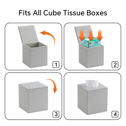 JLAMBOM PU Leather Tissue Box Cover Square Tissue Box Holder with Magnetic Closure, Decorative Tissue Holder for Bathroom Bedroom Office (Grey)