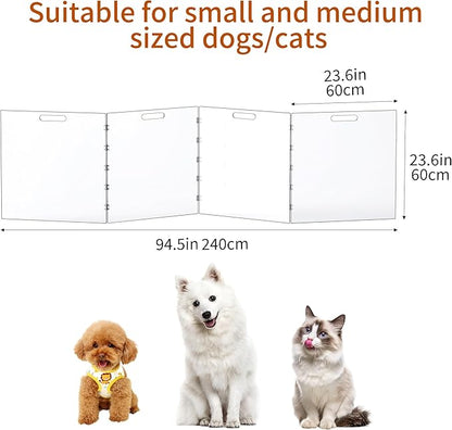 Clear Acrylic Dog Gate, Freestanding Pet Gate for Doorways Indoor, Foldable Acrylic Dog Playpen No Drilling (Clear, 4-Panel)