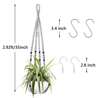 Augshy 2 Packs Macrame Hanging Planter, Indoor Hanging Planter Basket with Wood Beads Decorative Macrame Pot Hanger for Home Decor (Grey)