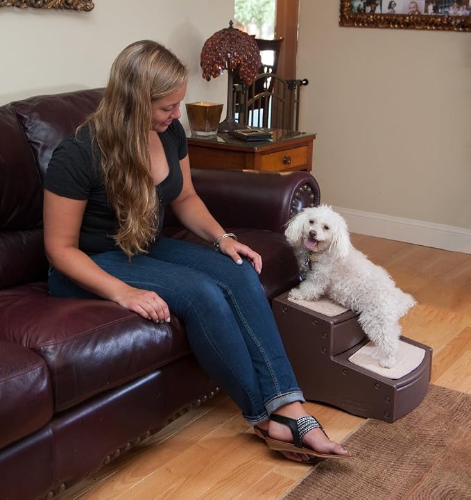 Pet Gear Easy Step II Pet Stairs, Chocolate, 2 Step | For Cats/Dogs up to 75 Pounds, Portable, Removable Washable Carpet Tread, No Tools Required
