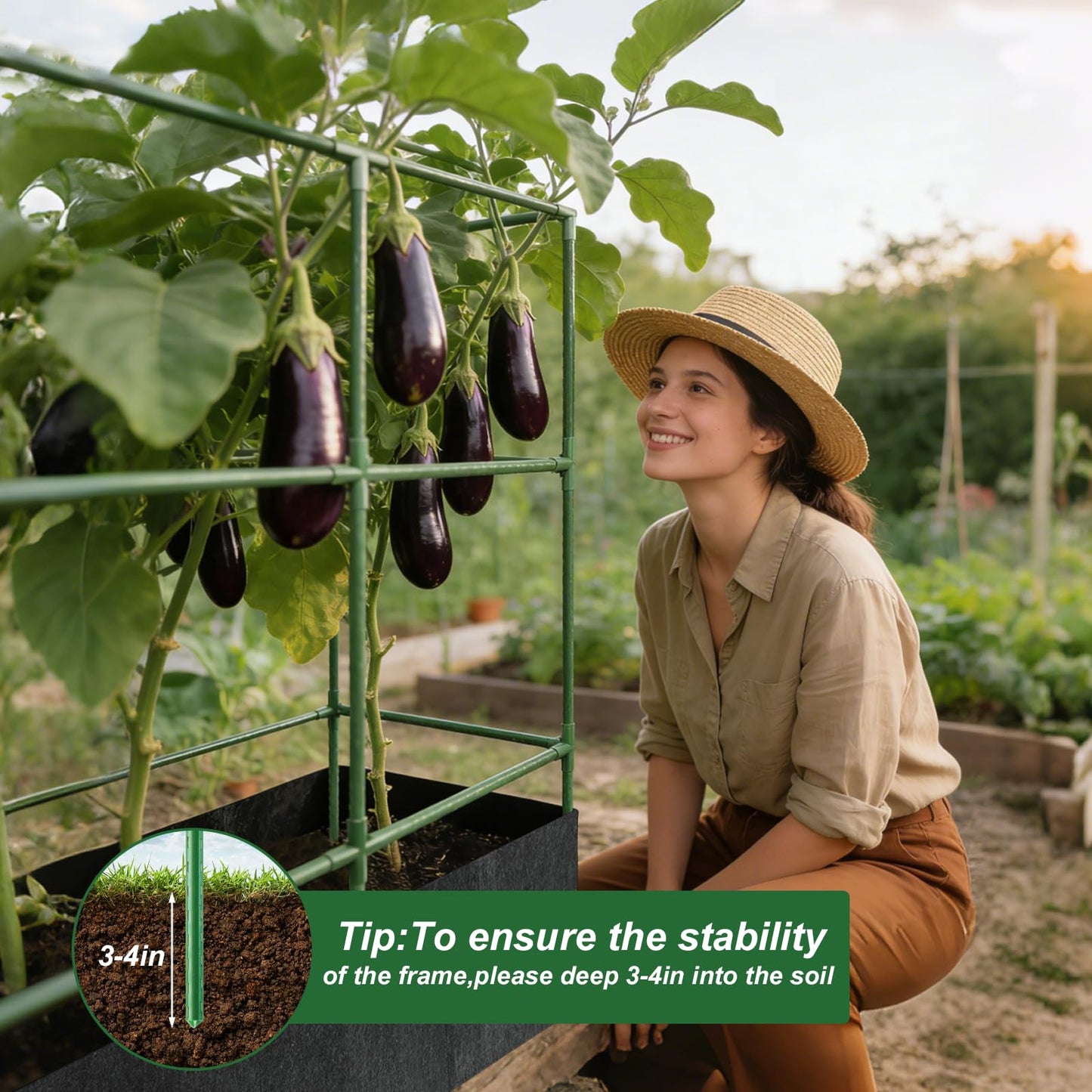 51x17x65Inch Tomato Cage with 46 Gallon Grows Bag, Squar Outdoor Indoor Greenhouse Cucumber Trellis, Garden Trellis with Plant Support Clips for Climbing Plants Squash, Vegetables, Pumpkin, Pea, Grape