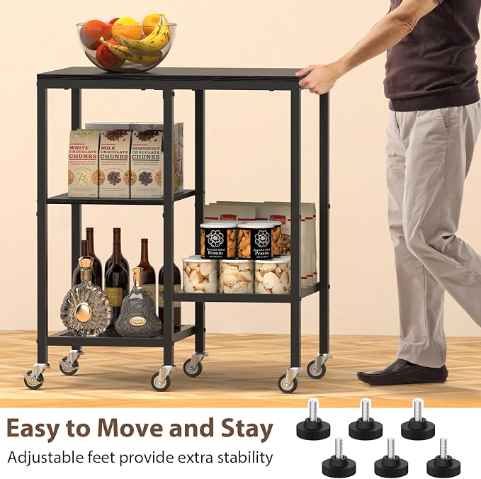 OGEMXU Kitchen Microwave Cart,Microwave Stand with Wheels,Coffee Bar Table Station,4-Tier Rolling Baker's Rack,Small Appliance Storage Shelf,Utility Side Table for Kitchen,Living Room (Black)