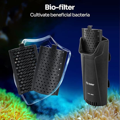 Yaubay Quiet Internal Aquarium Filter, 3-Stage Bio-Filtration Low-Level Waterfall Small Power Filter with Protective Grate for Up to 10 Gallon Fish Turtle Shrimp Tank Filtration (Filter) (Filter)