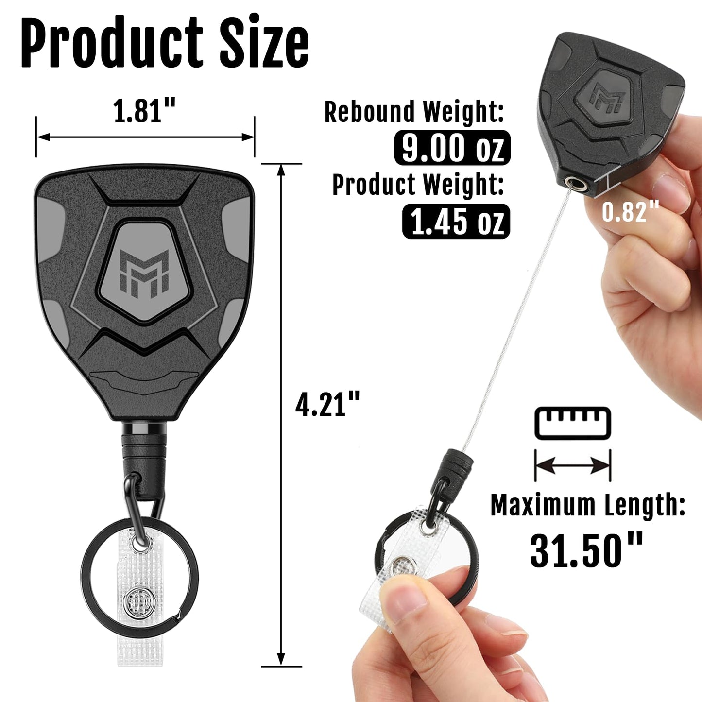 MNGARISTA Heavy Duty Retractable Keychain with Belt Clip, ID Badge Reel Key Chain, Badge Holder with 31.5' Steel Cord and Key Ring, 9.0oz, 2-Pack