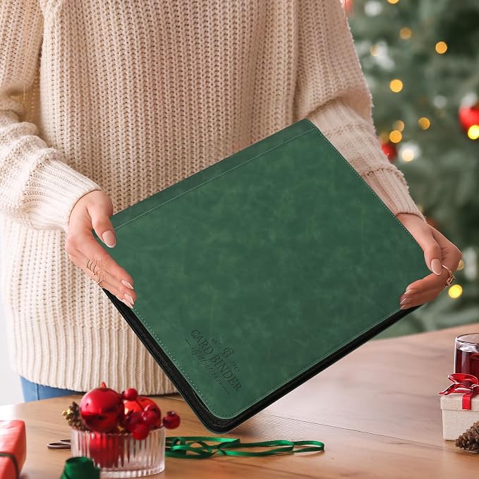 Toploader Binder,Toploader Hard Cases, 9-Pocket Pages Sleeves Hold up 288 Cards.Toploader Card Binder with Sleeves for “3×4” rigid，Card Holder(Blackish Green)