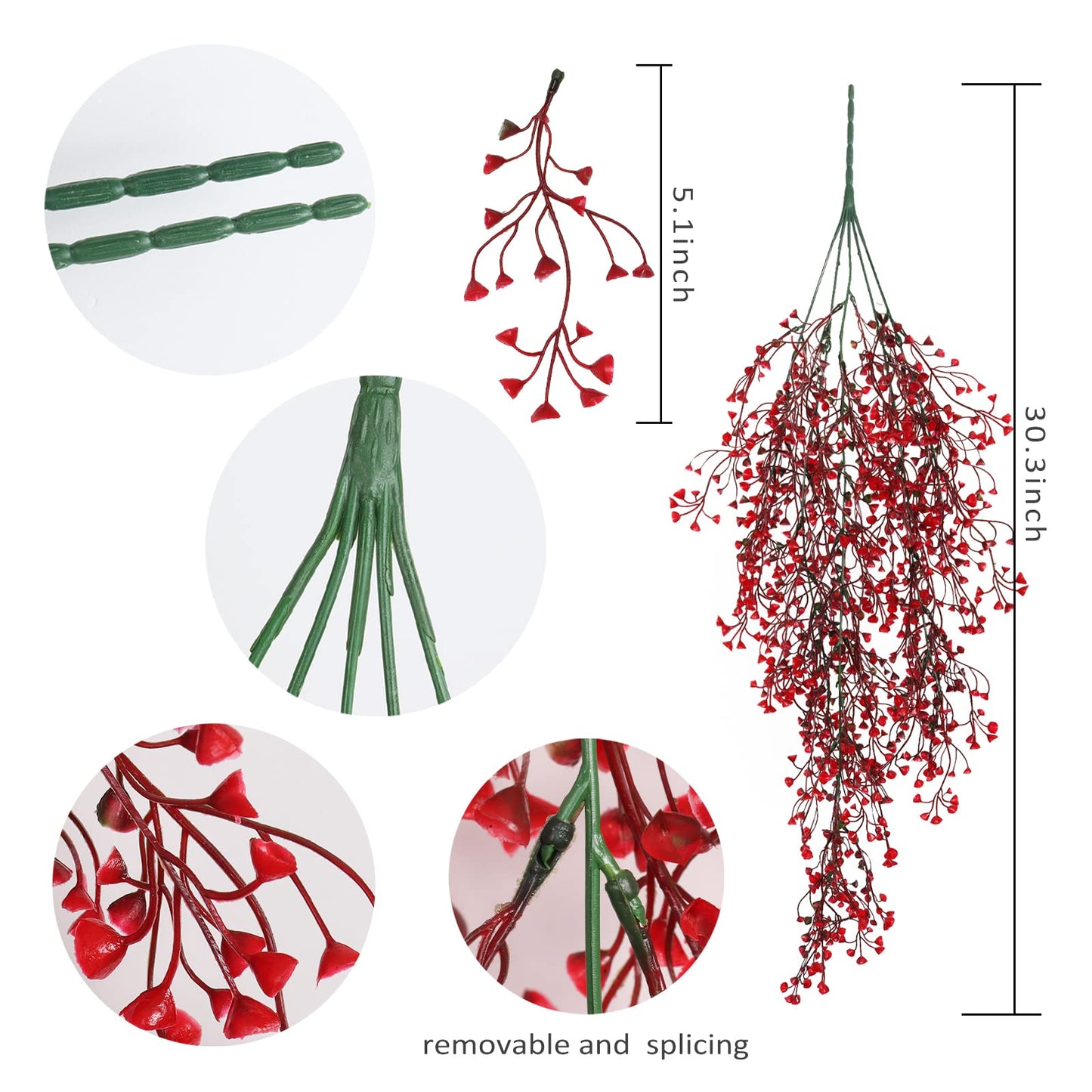 RECUTMS Vine Plant Fake 4 Pcs Ferns Artificial Plants Large Faux Hanging Plant Artificial Hanging Plants Wall Plants Fake Ivy Room Decor Home Garden Wedding Party Indoor Outdoor Decorations(Red 4P)