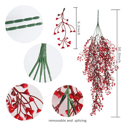 RECUTMS Vine Plant Fake 4 Pcs Ferns Artificial Plants Large Faux Hanging Plant Artificial Hanging Plants Wall Plants Fake Ivy Room Decor Home Garden Wedding Party Indoor Outdoor Decorations(Red 4P)