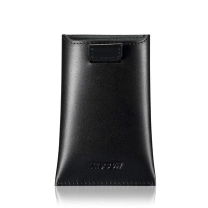HISCOW Business Card Holder with Flap for Dispensing Cards - Italian Calfskin (Black)