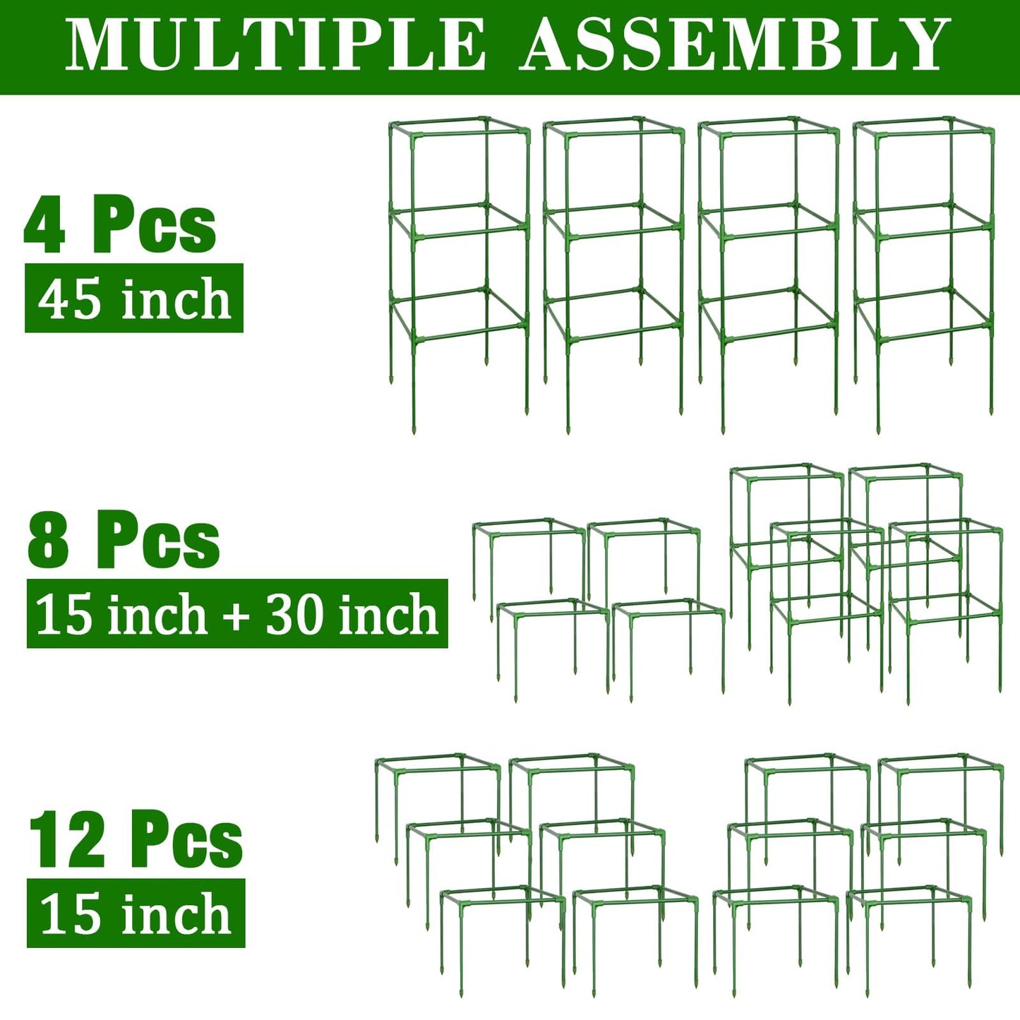 ZeeDix 45 Inch Tomato Cages 4 Pack, Heavy Duty Adjustable Metal Garden Plant Supports for Climbing Vegetables - Square Cage for Tomatoes, Cucumbers, Peas, Flowers with 40 Plant Clips