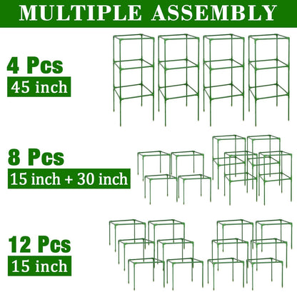 ZeeDix 45 Inch Tomato Cages 4 Pack, Heavy Duty Adjustable Metal Garden Plant Supports for Climbing Vegetables - Square Cage for Tomatoes, Cucumbers, Peas, Flowers with 40 Plant Clips