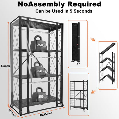 Nedechom Indoor Greenhouse with Grow Light, 4-Tier Foldable Metal Plant Shelf with Full Spectrum 6000K Growing Lamps and Tent, Mini Greenhouse Cabinet with Timer for Seed Starting (28.2"x14.2"x50")