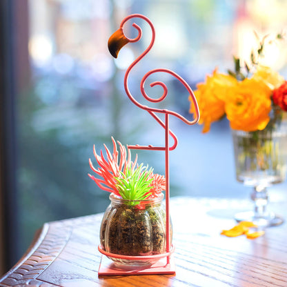 Joyathome Desktop Glass Planter Vase Holder, esktop Glass Planter Hydroponics Vase，Metal Flamingo Plant Terrarium， Stand for Plants Creative Decorations for Home Patio Lawn Garden