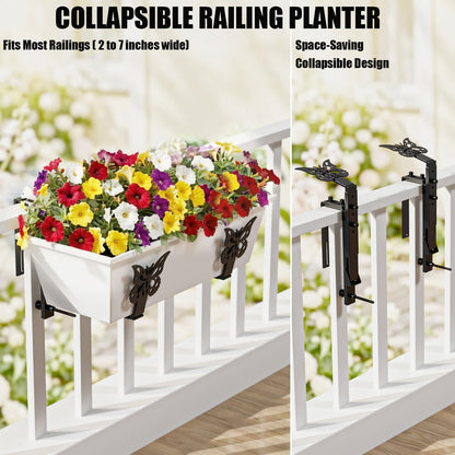 HFHOME Window Box Brackets, Adjustable Planter Box Brackets, Heavy Duty Flower Railing Planter Bracket for Balcony, with Enhanced Bottom Support, Perfect for Deck, Fence and Garden - Black (4 Pack)