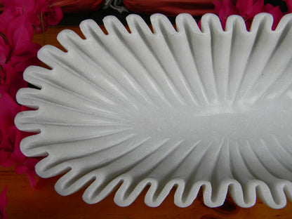 CRAFTFOBIA Handcrafted Decorative Marble Scallop Bowl - White Decorative Ruffle Bowl Centerpiece - Perfect for Flowers, Fruit, Keys, Rings