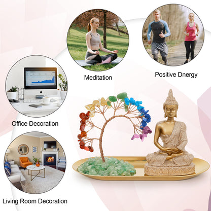 INNOLITES 7 Chakra Crystal Tree and Buddha Statue Set, Yoga Meditation Decor, Money Tree and Buda Statues for Home Living Room Office Shelf Decoration Wealth and Luck