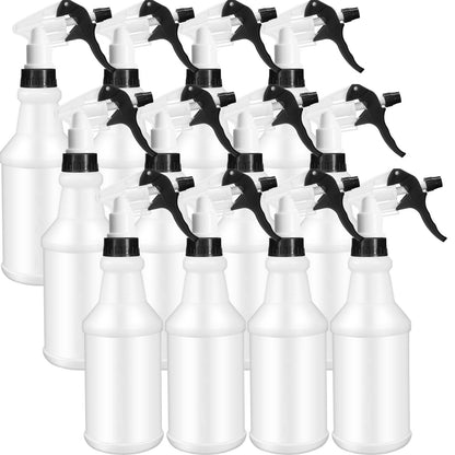 Eccliy 12 Pcs 16 Oz Plastic Spray Bottle, Adjustable Empty Reusable Sprayer for Cleaning, Planting, Water, Bathroom and Kitchen, BBQ, Commercial and Residential (Original,Black&white)