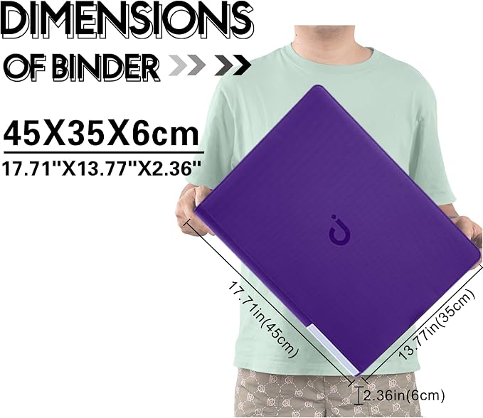 D DACCKIT Card Binder 16 Pocket - Fits 1024 Cards，4X4 Ringless Card Album with Sleeves for Trading Cards & Sports Cards（Model A，Classic Purple）