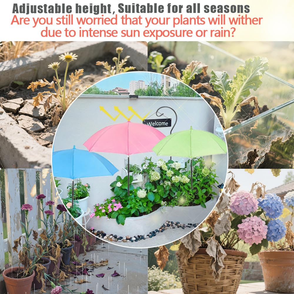 Vorriop Upgraded 6pcs Plant Umbrellas for Outdoor Plants，Garden Beds Shade，Adjustable Height Provides Shade for Potted to Protect Their Flowers from Intense Sunlight and Rain