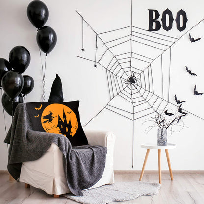 Whaline Halloween Pillow Case Large Orange and Black Pillow Cover 20" x 20" Happy Halloween Spider Ghost Pumpkin Linen Sofa Bed Throw Cushion Cover Decoration for Home Office, 4pcs