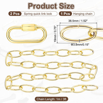 uxcell 3ft Lighting Hanging Chain, 3.8mm/0.15" Looping Metal Pendant Chandelier Chain Extension with 2 Quick Link Lock for Hanging Plant Pendant Chandelier Light Fixture, Light Golden
