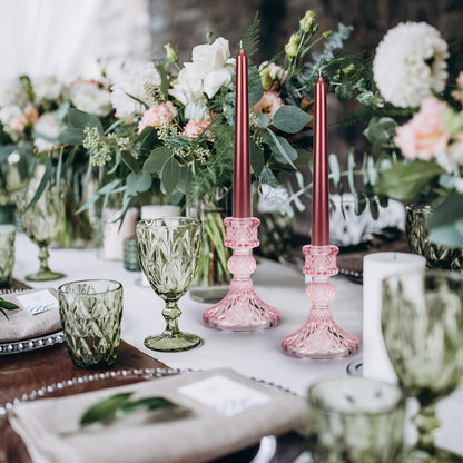 Glass Candle Holder, 2PCS Decorative Candle Sticks Pillar Candle Stand for Formal Events Wedding Party Table Centerpieces Home Decoration, Pink
