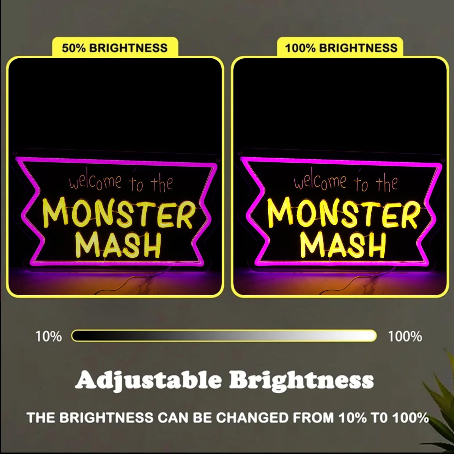Welcome to Monster Mash Neon Sign for Wall Decor,Ghost Led Dimmable Neon Lights for Gaming Room Boys Room Decor，Powered by USB 9.5 * 15.7inch, Halloween Birthday Party Christmas Gifts