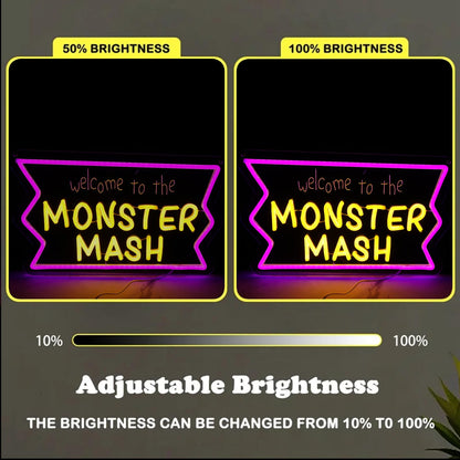 Welcome to Monster Mash Neon Sign for Wall Decor,Ghost Led Dimmable Neon Lights for Gaming Room Boys Room Decor，Powered by USB 9.5 * 15.7inch, Halloween Birthday Party Christmas Gifts