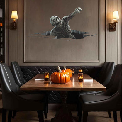 IARTTOP 3D Halloween Party Window Stickers (90x30cm)Horror Zombie Wall Decals Halloween Breaking Through Walls Stickers Spooky Skeleton Window Decal for Haunted House Horror Party Bathroom Decoration