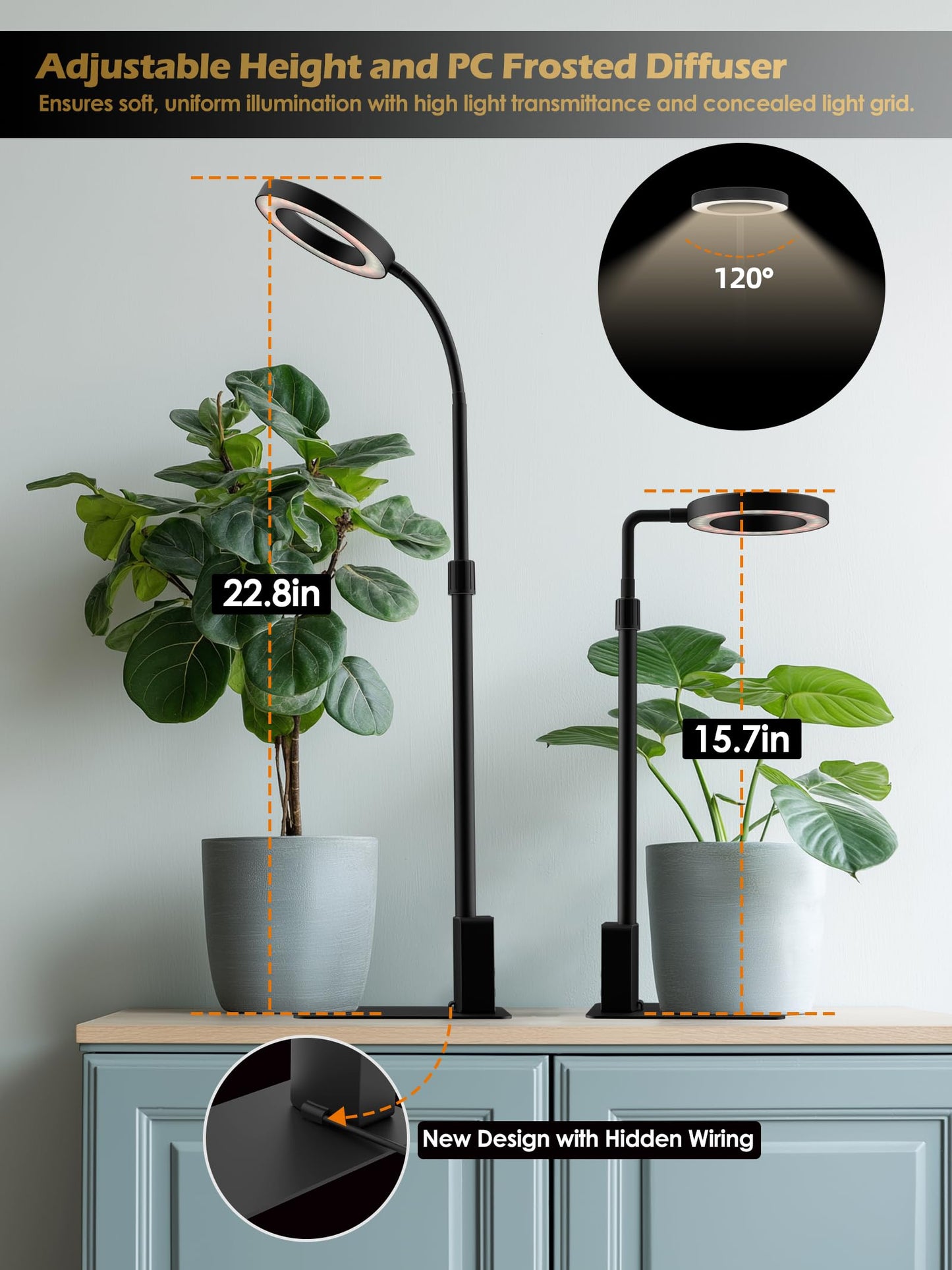 Smart Grow Lights for Indoor Plants, Plant Light with Auto-Timer, Full Spectrum LED Grow Light, Adjustable Height & Stepless Dimming,Plant Assistant Suitable for Most Plants (Black-1)