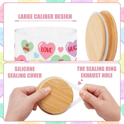 JarThenaAMCS 3Pcs Valentine Glass Storage Jars With Airtight Lid Pastel Conversation Heart Decorative Canisters Sets For Home Kitchen Countertop