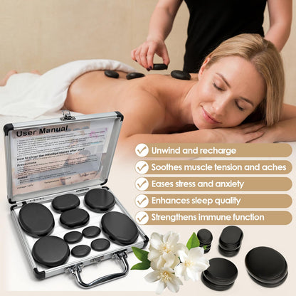 Freudeere 10Pcs Hot Stones Massage Set,Hot Stones Massage Warmer Kit,Portable Hot Stone with Heater for Home Spa Warming Therapy Relaxing