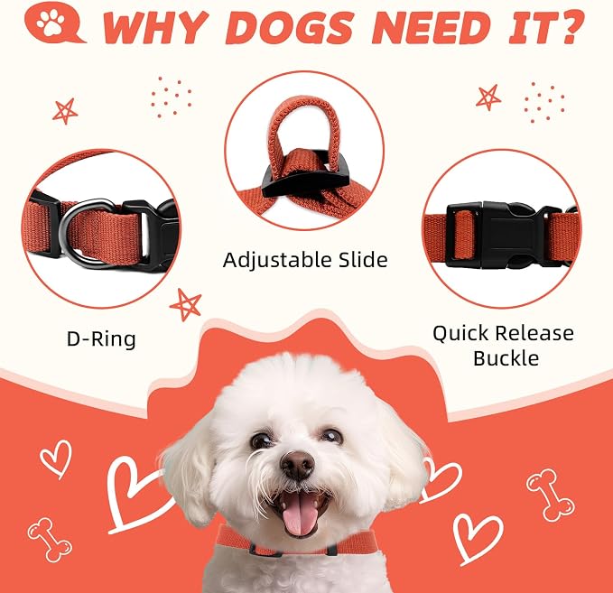 Orange Dog Collar for Large Dog, Breathable, Anti-Odor & Soft, Comfortable for Sensitive Skin Puppies, 90% Bamboo Rayon, Adjustable Quick-Release Buckle Pet Collar for Large Breeds