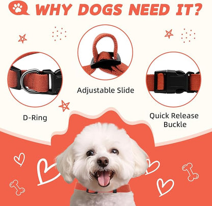 Orange Dog Collar for Large Dog, Breathable, Anti-Odor & Soft, Comfortable for Sensitive Skin Puppies, 90% Bamboo Rayon, Adjustable Quick-Release Buckle Pet Collar for Large Breeds