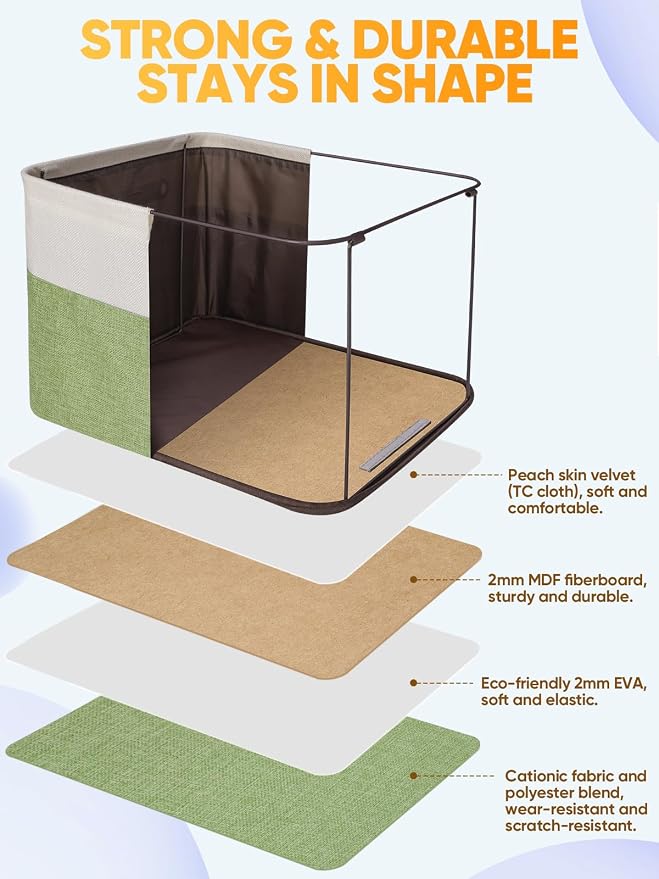 BALEINE 1 Pack Fabric Closet Storage Bins for Shelves, Linen Closet Organizers and Storage, Decorative Baskets for Organizing, Shelf, Clothes, Home, Office (Green, 15''x11''x9.5'')