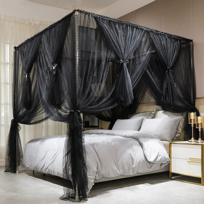 Joyreap 4 Corners Post Canopy Bed Curtain Black- Twin Size Royal Luxurious Cozy Drapes Netting- Elegant Bedroom Decoration Accessories for Adults