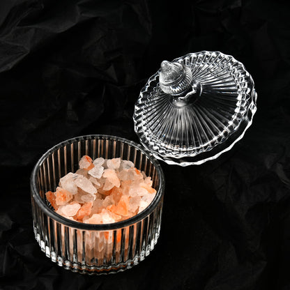 Crystal Glass Salt Cellar with Lid – 7oz Clear Salt Box Salt and Pepper bowls, Salt Container Holder for Kitchen, glass Storage jars for Candies, Sugar, Decorative Kitchen & Dining Table Essential