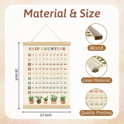 Lacama Skip Counting Chart Educational Math Wooden Poster Hanger Plant Classroom Decor, Multiplication Chart Homeschool Organization Math Posters, Times Table Charts For Grade School Classroom Posters