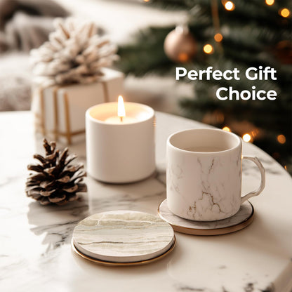 LlFVER Coasters Set of 8, Absorbent Drink Coaster with Holder, Marble Style Ceramic Stone Coasters for Drinks Coffee Tabletop Protection, Modern Furniture Coaster for Home Decor House Warming Gifts