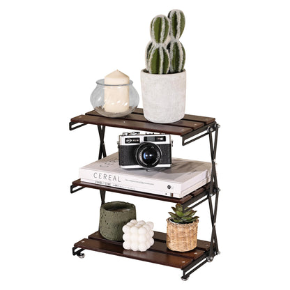 TlaroRiz Desk Shelf Organizer 3 Tiers Wood Compact Desk Organizer Storage Rack Metal Frame Office Desk Shelf Organizers,Walnut