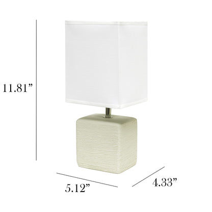 Simple Designs LT2072-OFF Petite Faux Stone Table Lamp with Fabric Shade, Off White with White Shade
