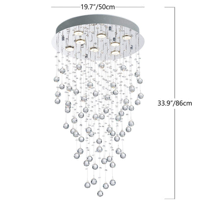 Bestier Crystal Raindrop Chandelier Flush Mount Light Fixture 20in Wide x 34in High Glass, Model AK-AJ-18129, 8 GU10 Bulbs Required