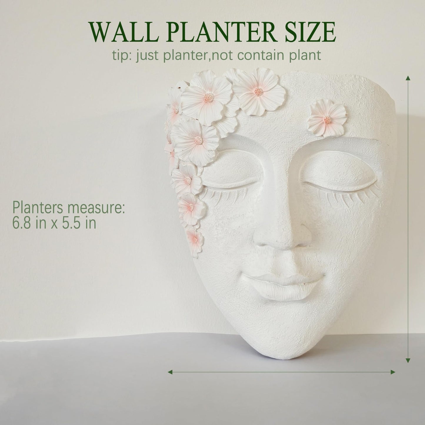 Face Shape Wall Planter Elegant White Resin Wall-Mounted Head Pot with Drainage Hole Unique Small Vase Holder for Succulents, Hanging Plants & Home Decor Beautiful Gift for Plant Lovers