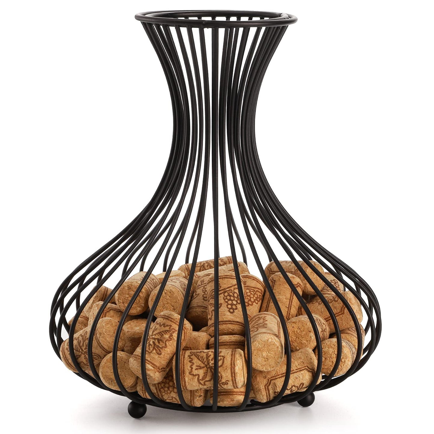 Tebery Metal Black Wine Cork Display Holder, Wine Stopper Collector, Decorative Free Standing Cork Storage Rack Catcher Container Cage, Holds 150 Wine Corks