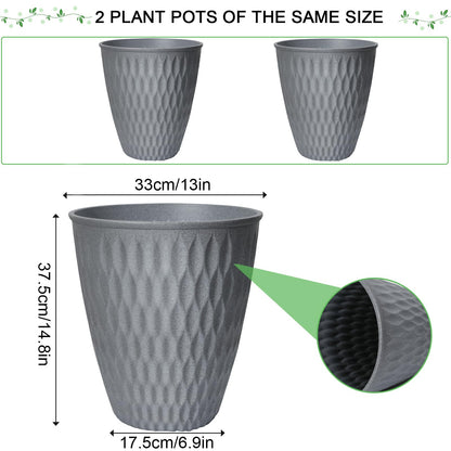 WEICHENGXING 13 Inch Large Plant Pot, 2Pack Big Planter, Matte Grey Durable Lightweight Flower Pot Garden Containers for Indoor and Outdoor Plants, Porch, Patio, Backyard, Room & Office Décor