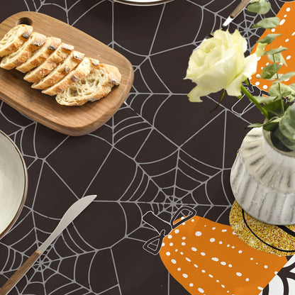 Horaldaily Halloween Tablecloth 70x70 Inch Round, Jack-O-Lantern Pumpkin Cobweb Scary Themed Black Washable Table Cover for Party Picnic Dinner Decor