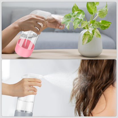 Worldgsb 2 Pack Glass Spray Bottles with Silicone Sleeve, 16 oz Empty Refillable Containers with Adjustable Spray Nozzles, Spray Bottles for Hair, Cleaning Solutions and Plants Pink&Grey