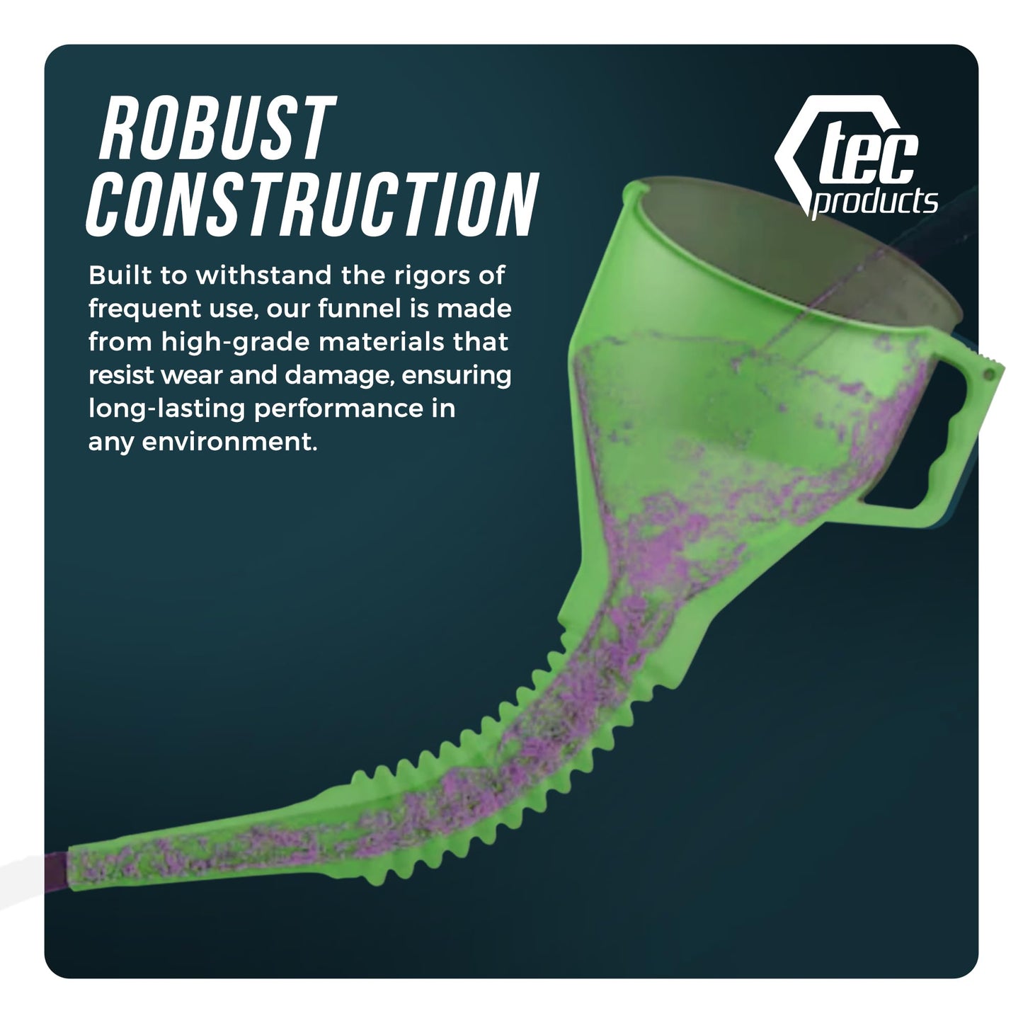 TEC Products FlexAll Long Flexible Funnels - Automotive Oil Funnel with Hose, Durable Nitrile Rubber for Oil Change, Transmission Funnel Fluid, Diesel, Fuel, Gas - Made in USA - Green (16 x 5 Inches)