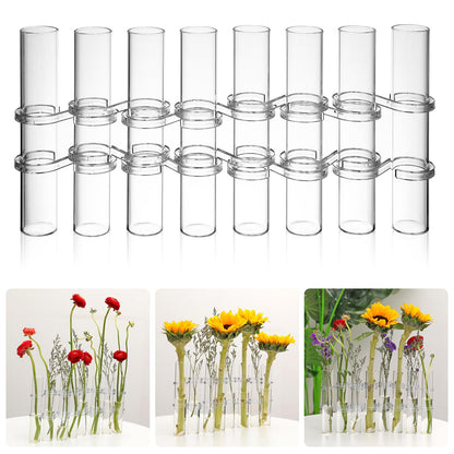 Cabilock Transparent Hydroponic Tube Vase with 8 Test Tubes and S Shape Hooks Glass Flower Arranging Container for Home and Garden D Cor 6 Inch Borosilicate Glass