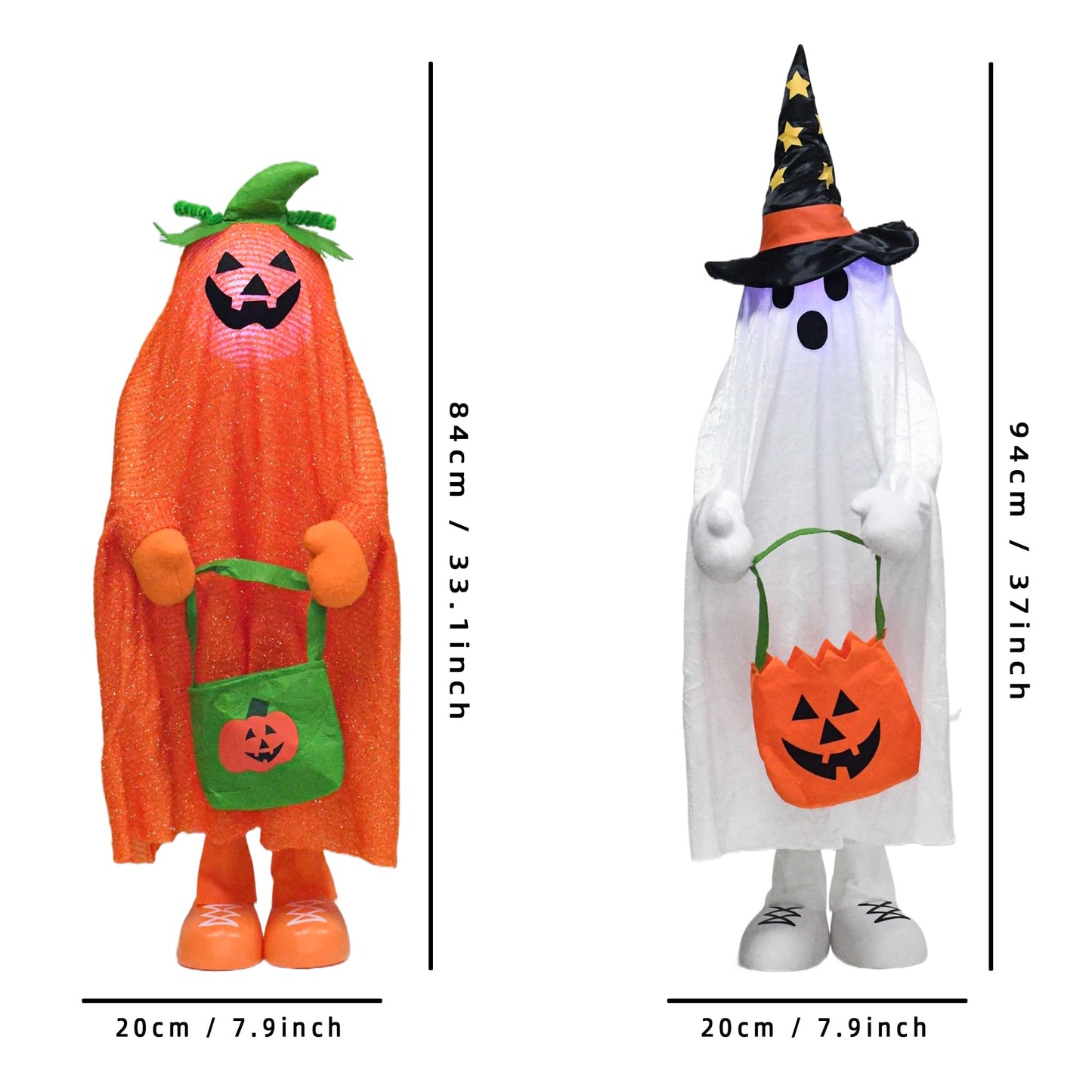 YUETJIN 37" Front Porch Light up Halloween Ghost Figure Décor, Kit Standing Trick or Treat Indoor and Outdoor Decorations-Start